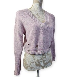 Le Lis Soft Pink Pastels V-neck Coquette Girl Destructed Cropped Sweater Size S